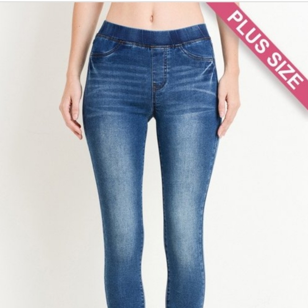 Plus Size Elastic Waist No Button Skinny Jean